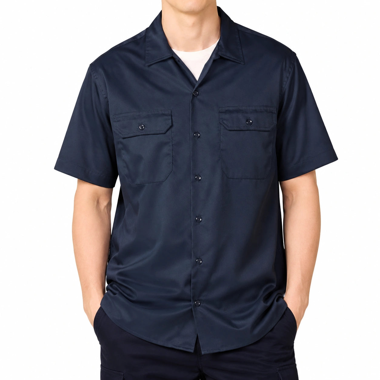 Camicia da lavoro uomo taglia L blu navy a maniche corte con tasche