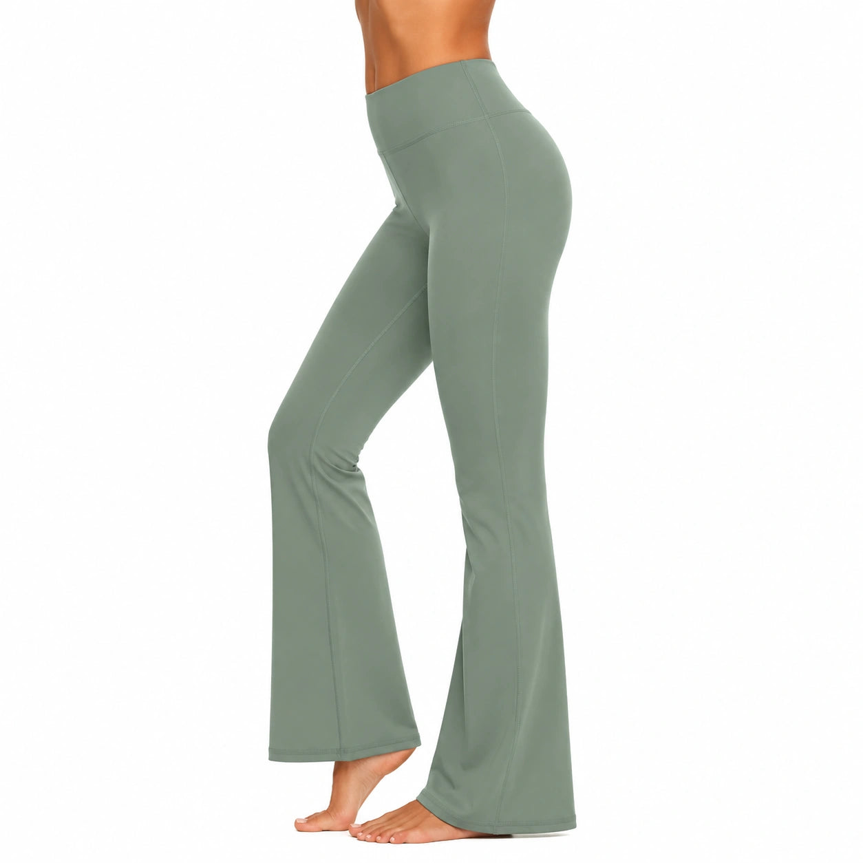 Pantaloni yoga donna taglia S verde salvia in tessuto elasticizzato a vita alta - gamba svasata