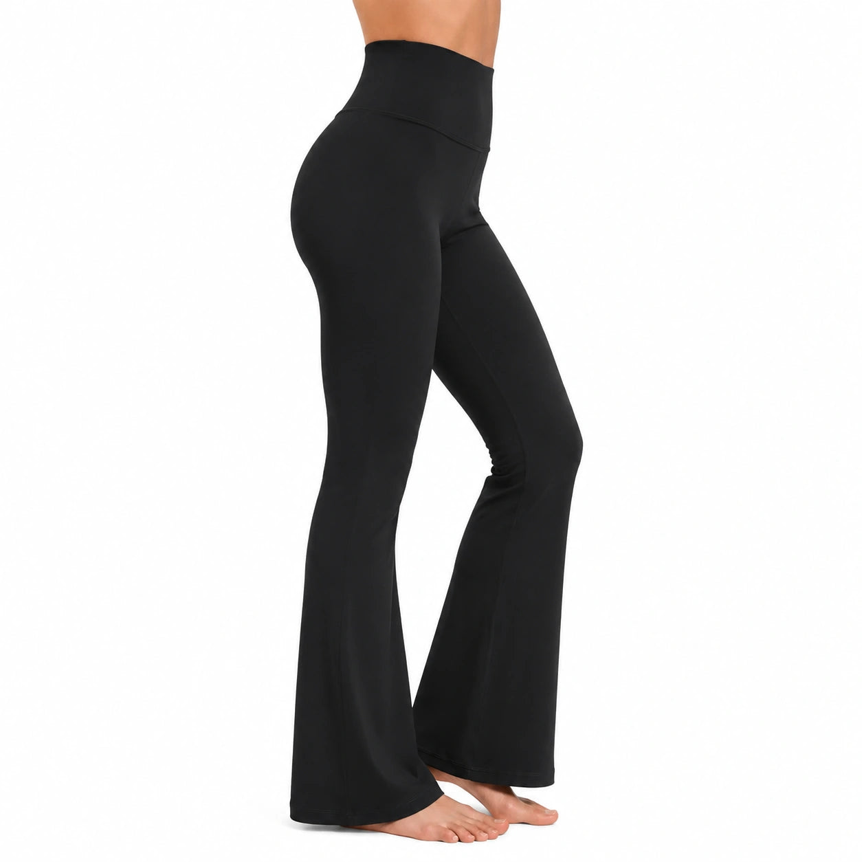 Leggings donna S neri in tessuto elasticizzato a vita alta con gamba svasata