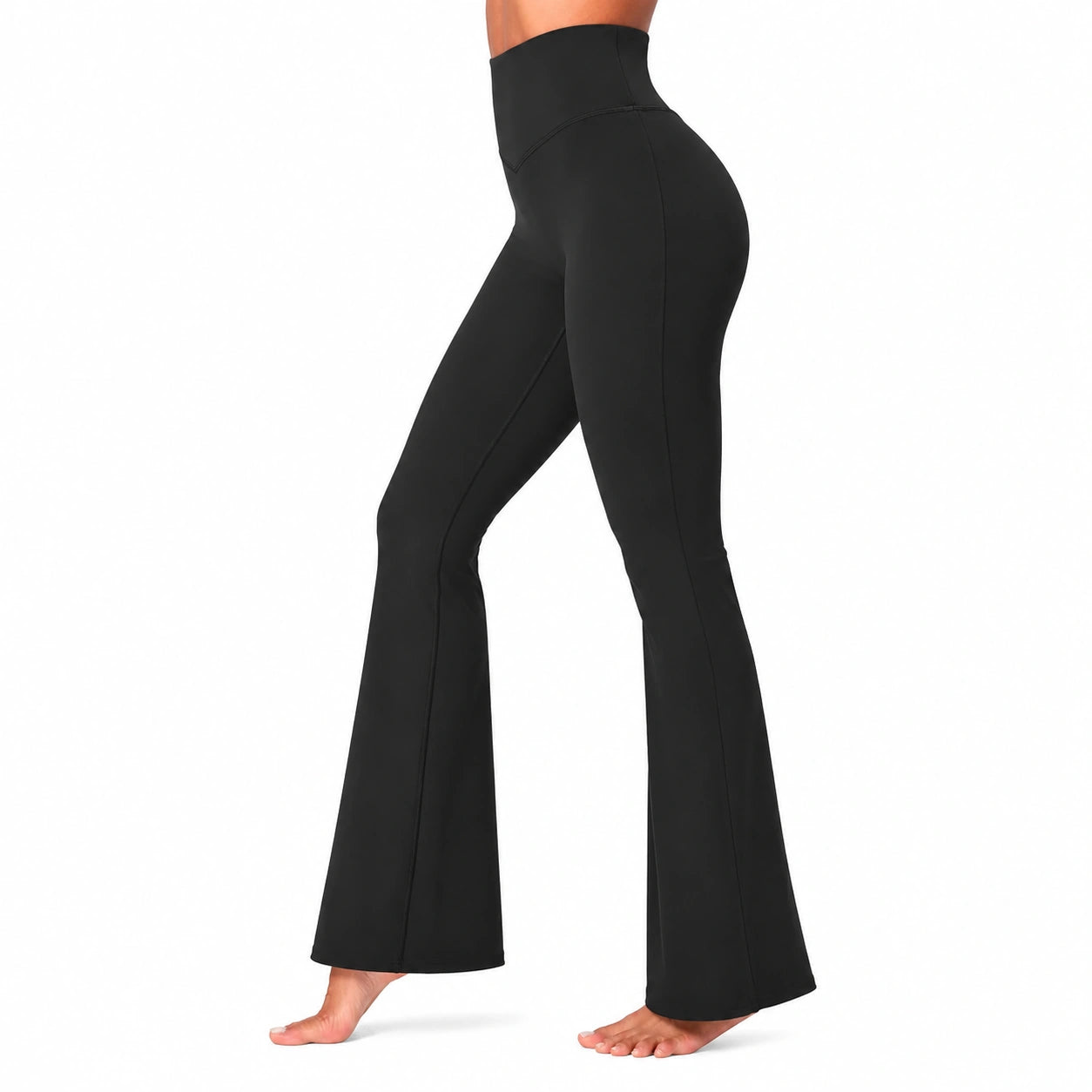 Leggings donna taglia S neri in tessuto elasticizzato a vita alta svasati