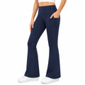 Leggings donna taglia M in tessuto elasticizzato blu navy a vita alta con tasca e gamba svasata