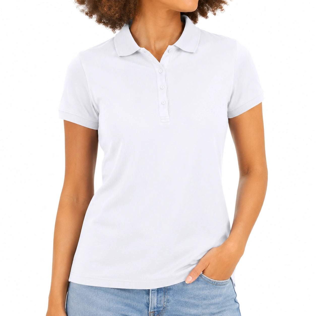 Polo donna taglia S bianca in tessuto a maglia a maniche corte stile casual