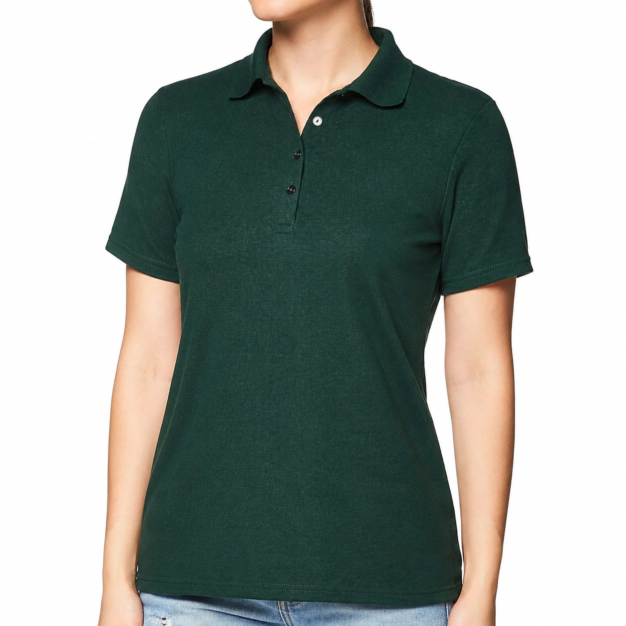 Polo donna taglia M in tessuto piqué verde scuro a manica corta