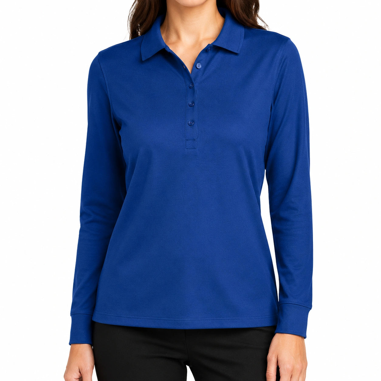 Polo donna taglia M blu in tessuto a maglia a maniche lunghe stile casual