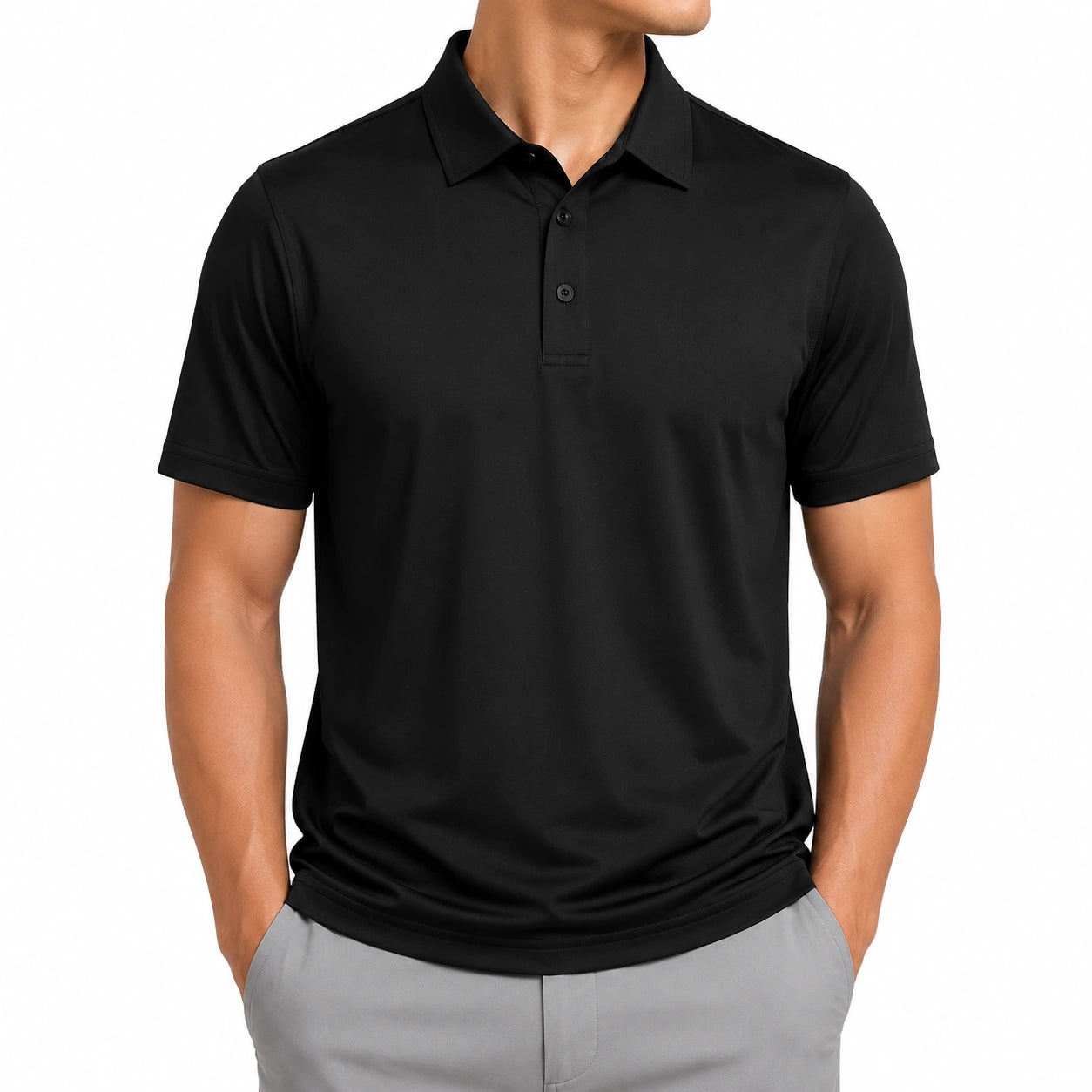 Polo uomo taglia M in tessuto sintetico nero a maniche corte - stile casual
