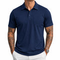 Polo da uomo taglia L in tessuto a maglia blu navy con taschino stile casual
