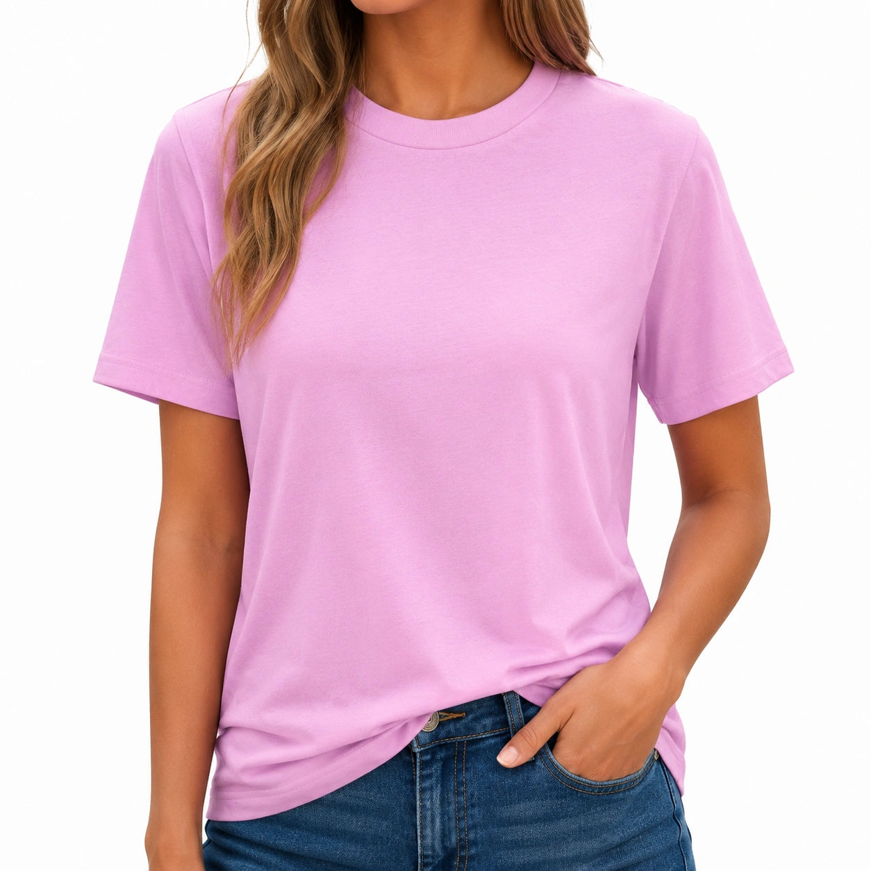 T-shirt donna M in cotone lilla - girocollo manica corta stile casual