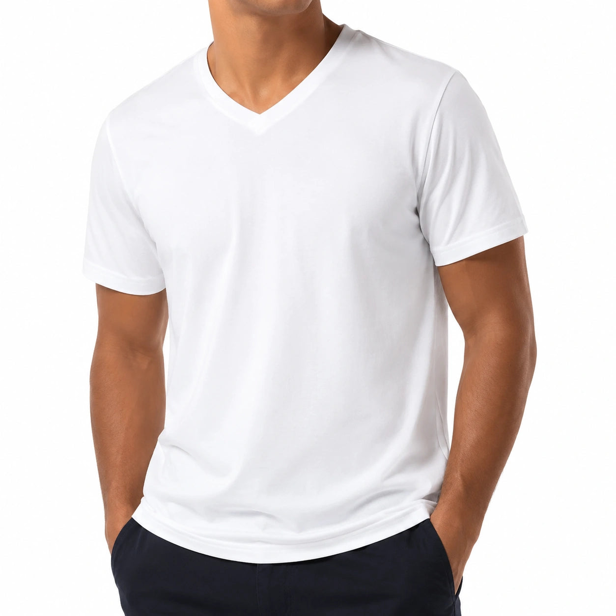 T-shirt uomo taglia M in tessuto bianco a maniche corte con scollo a V per uso quotidiano
