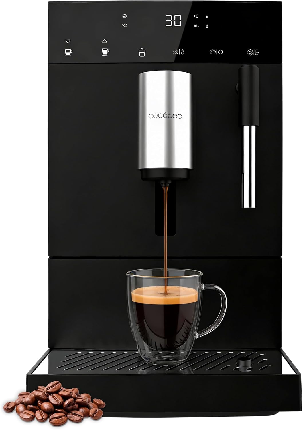 Cecotec, Macchina da caffè, 1350 W, 19 bar, 120 g, Nero/Argento, vano contenitore
