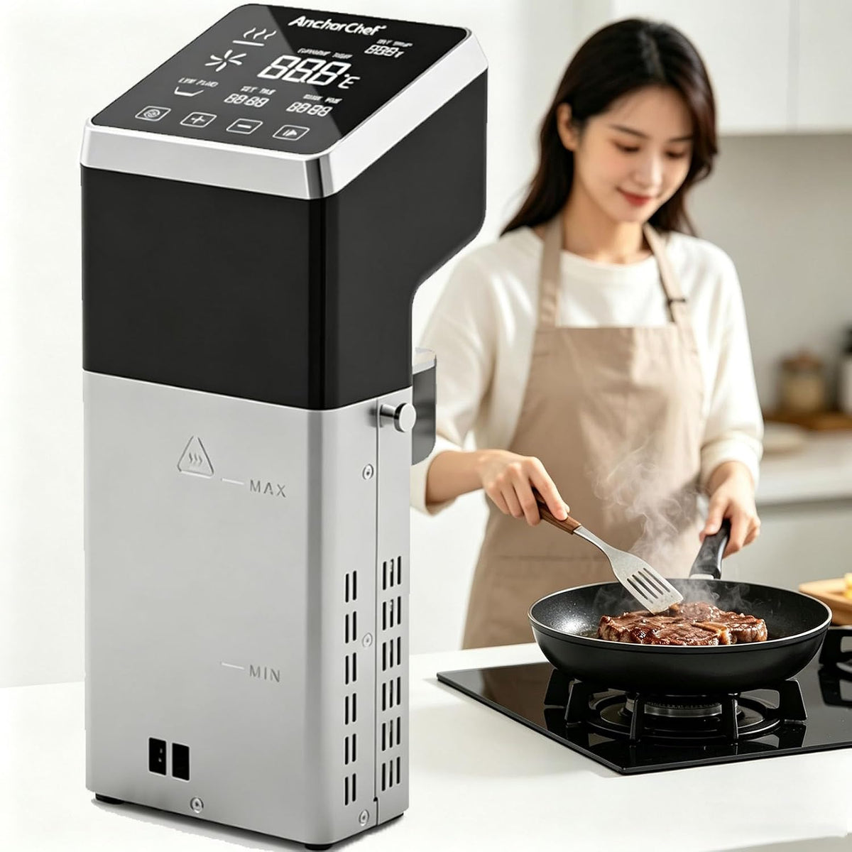 YANGYMM, Macchine sottovuoto per alimenti, 130 x 115 x 320 mm, 1600 W, 0,1°C, Nero, acciaio inox, illuminazione LED