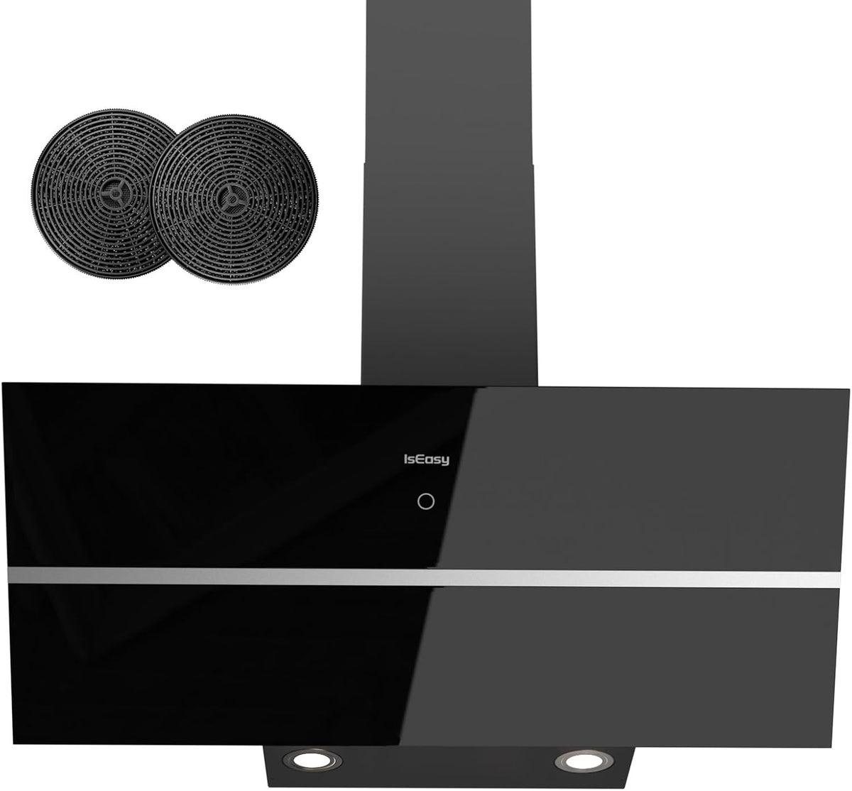 Cappa aspirante, IsEasy, 90 cm, 578 m³/h, 58 dB, Nero, alluminio, illuminazione LED