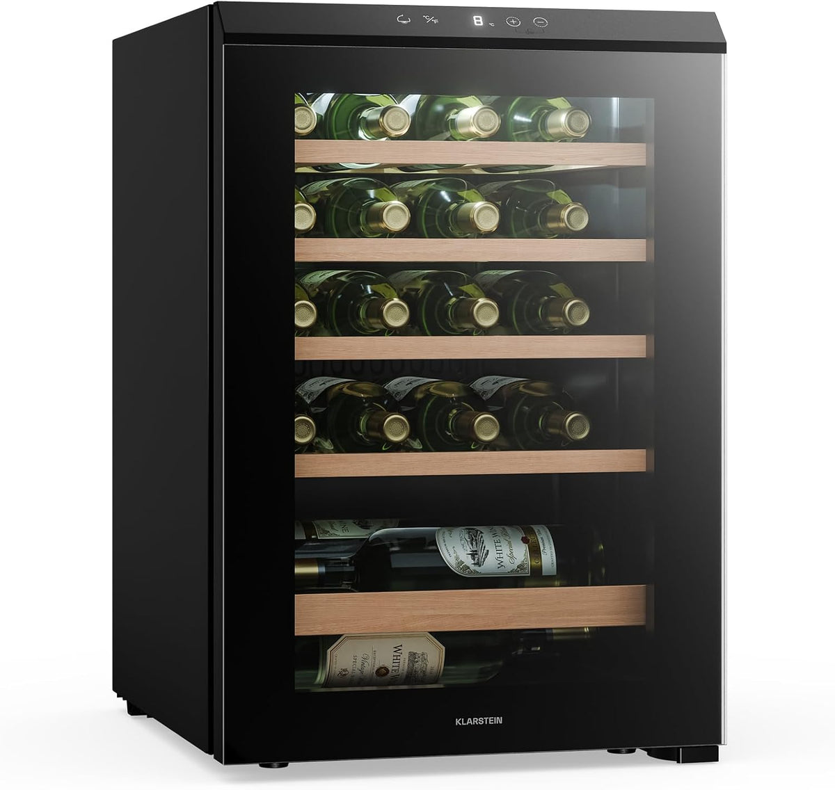 KLARSTEIN, Cantinetta vino, 20 bottiglie, 4-18 °C, 38 dB, Nero, illuminazione LED, protezione UV