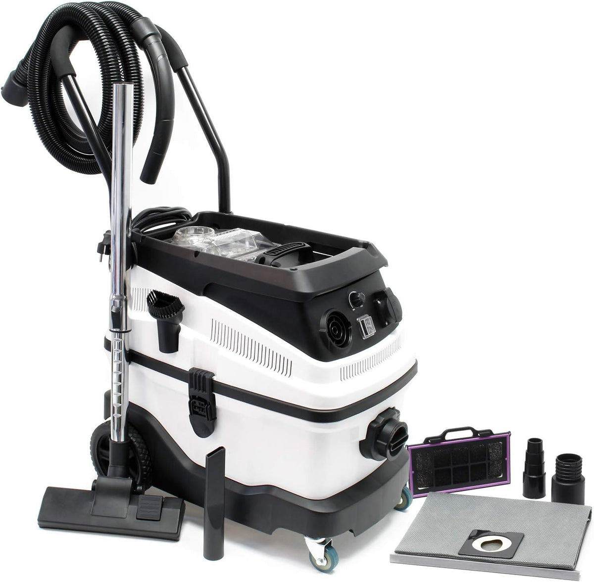 Aspirapolvere solidi e liquidi, Wiltec, 1600 w, 30 litri, Nero, struttura pieghevole, filtro HEPA