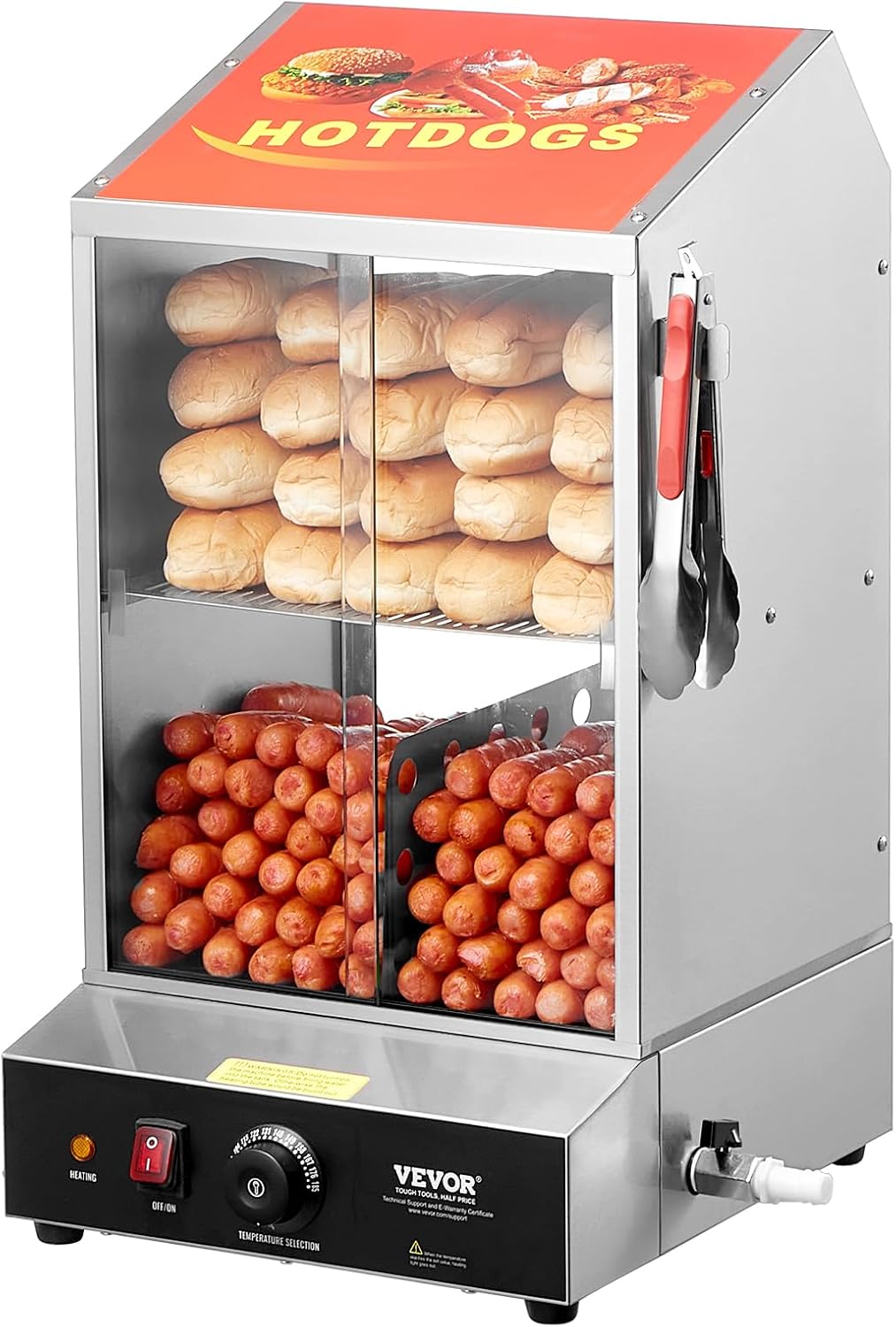 VEVOR, Macchine per Hot Dog, 37 L, 345 x 380 x 640 mm, 25,2 pollici, Trasparente, acciaio inox