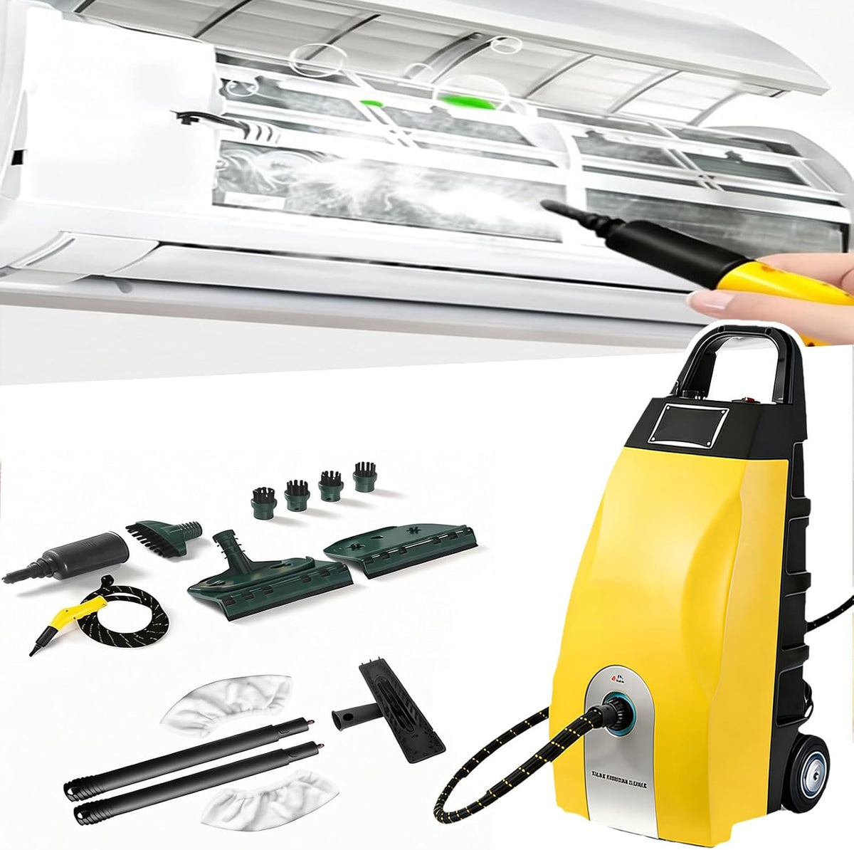 Lpoxuru, Pulitore a vapore, 3000 W, 110 °C, 5 bar, Nero