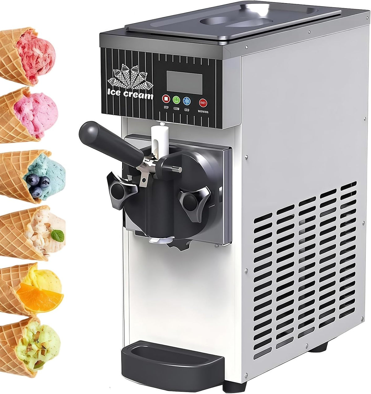 SHUMIAO, Gelatiera, 450 W, 5 kg, 20 x 40 x 51 mm, Bianco, acciaio inox, illuminazione LED, timer