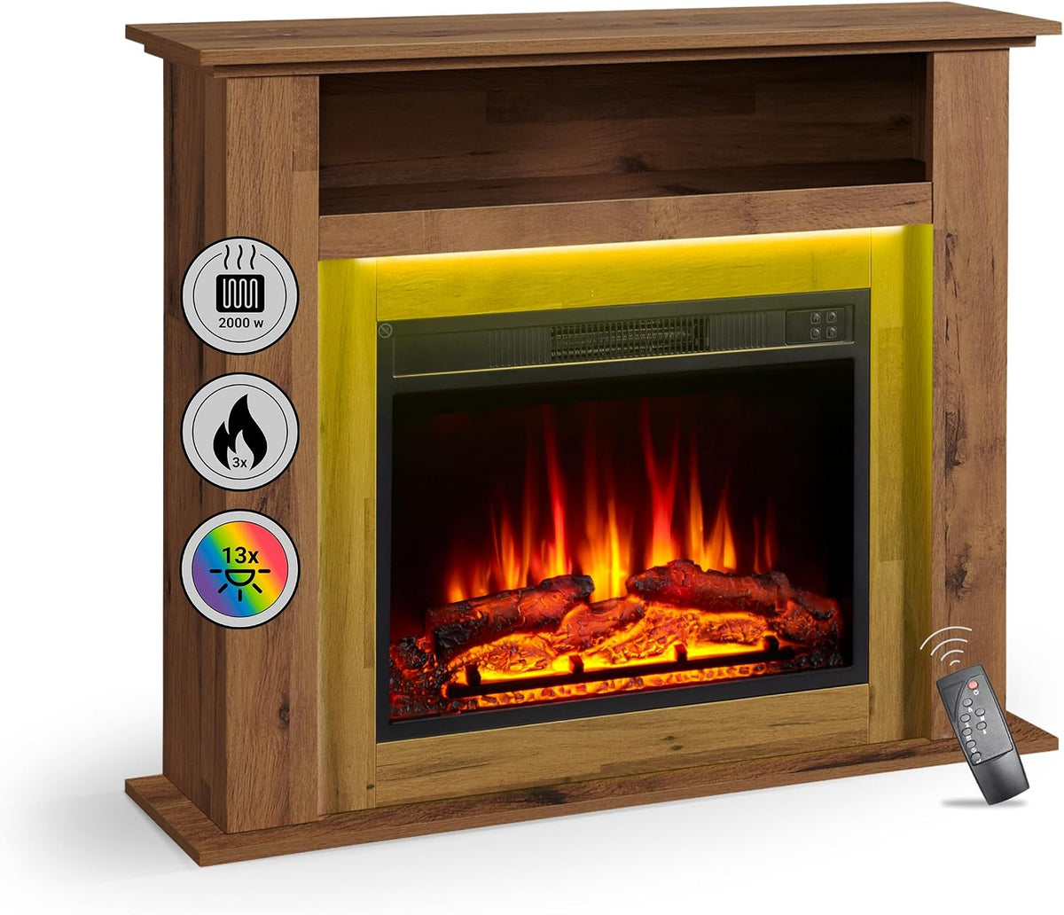 BALDERIA, Camino elettrico, 2000 W, 448 x 596 x 130 mm, 21,7 kg, Nero, MDF, vano contenitore, illuminazione LED, Bluetooth, telecomando, timer