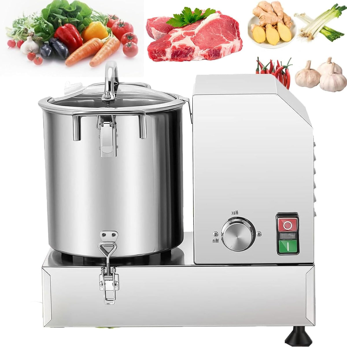 HENGCMM, Robot da cucina, 15 Litri, 1800 W, 305 mm, Argento/Trasparente, acciaio inox