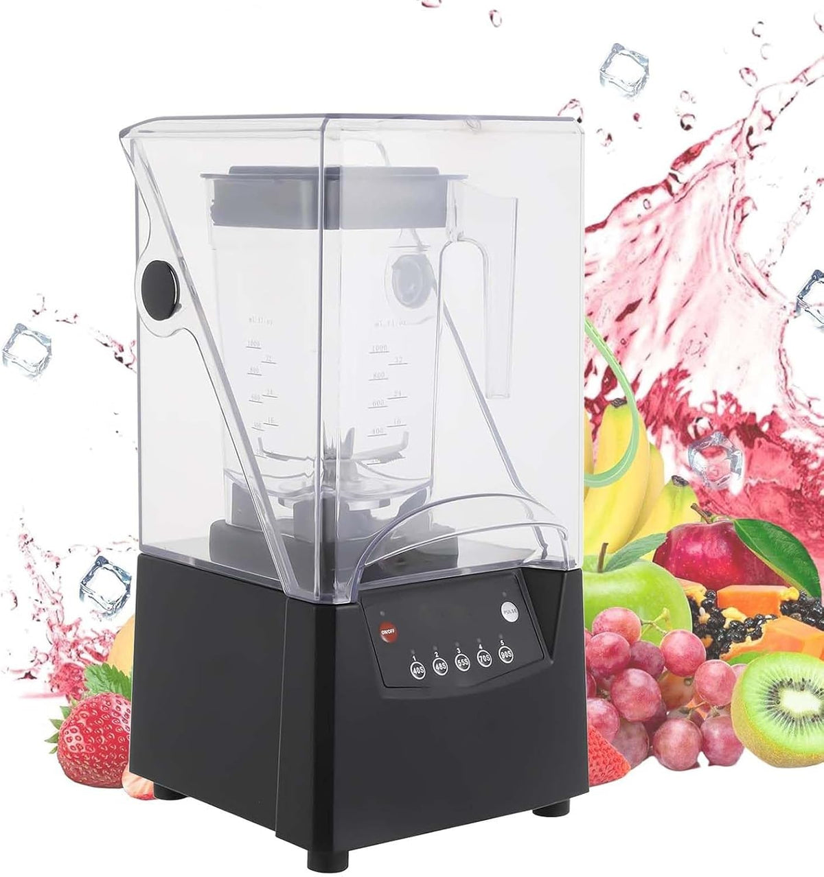 Frullatore, 2 litri, 200 x 210 x 580 mm, 2200 W, Nero, acciaio inox, illuminazione LED, timer