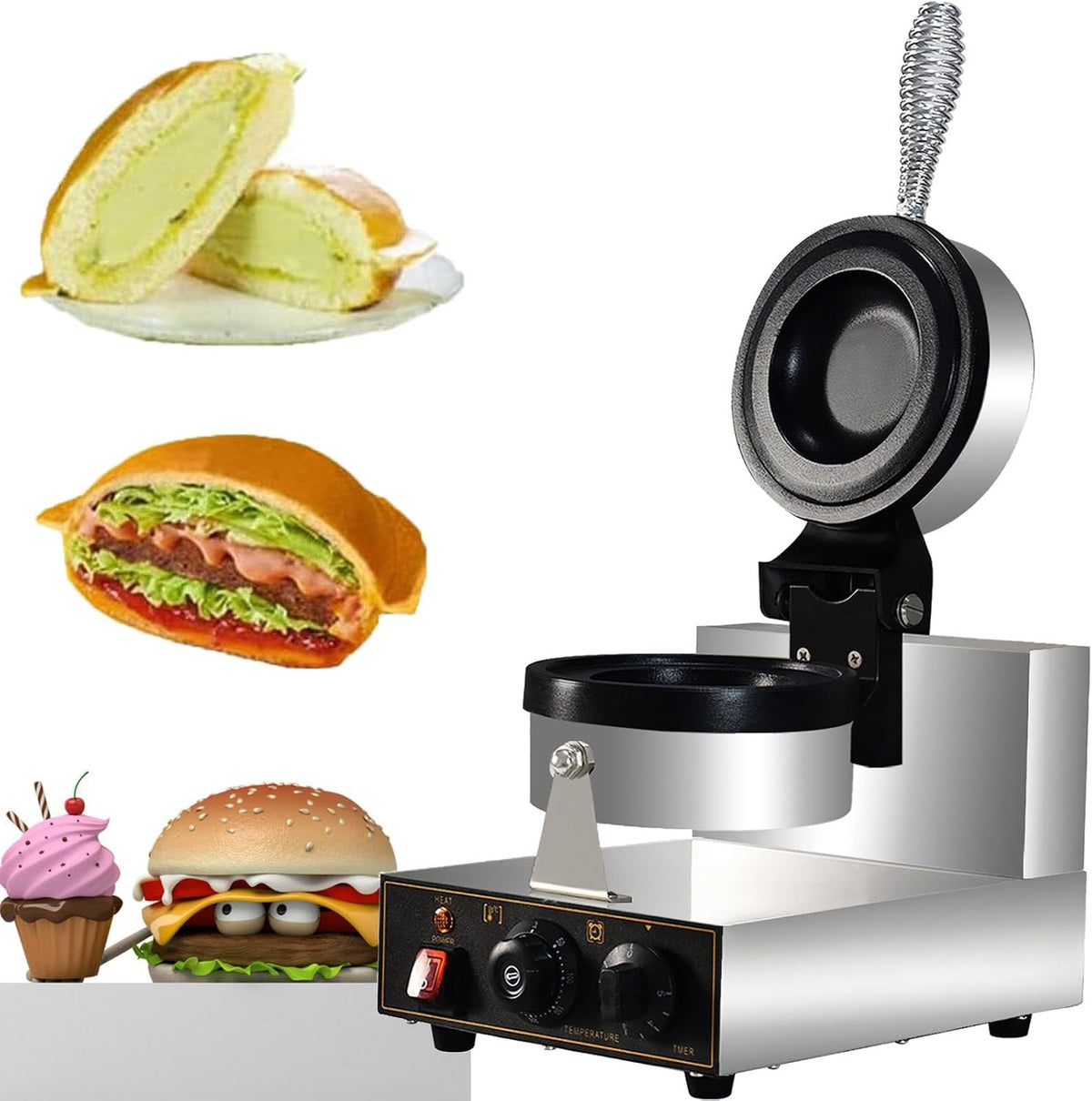 ylpddmm, Macchine per sandwich e presse per panini, 1200 W, 10x2,5 cm, 11 cm, Nero, acciaio inox