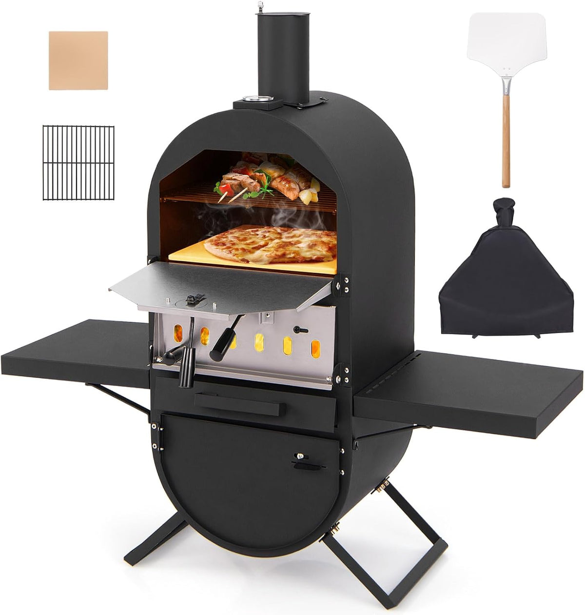 GYMAX, Forno per pizza, 98 x 31 x 98 cm, 14,5 cm, 19 kg, Nero/Argento, acciaio inox
