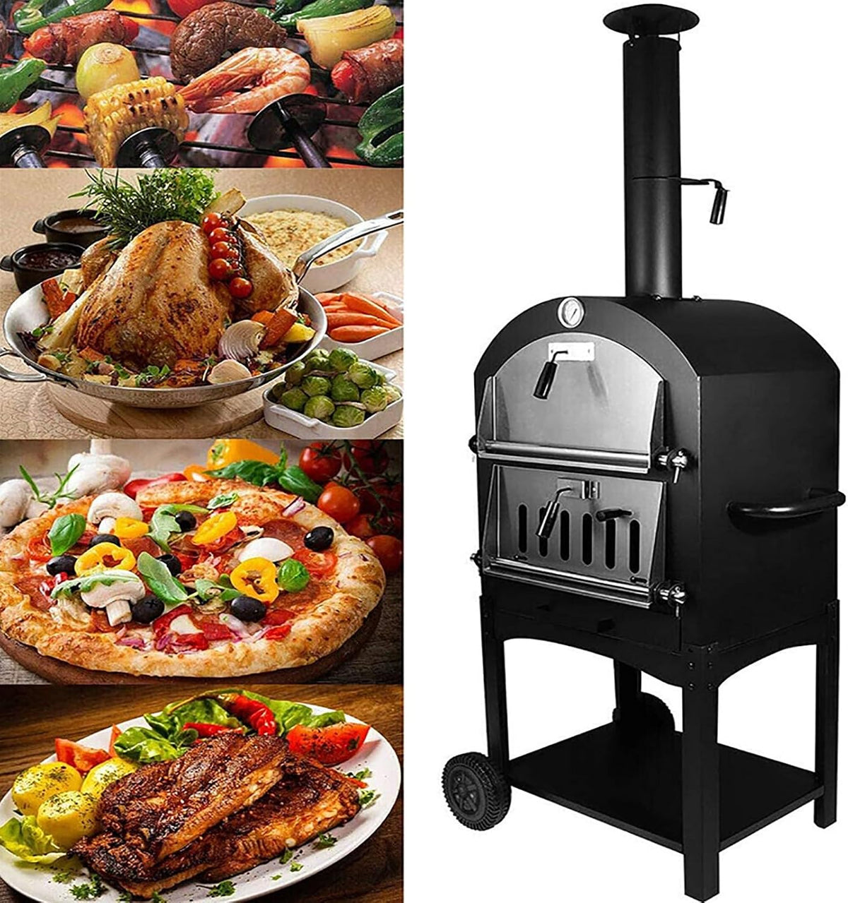 Forno per pizza, 12 pollici, 22 kg, Nero/Argento, acciaio inox