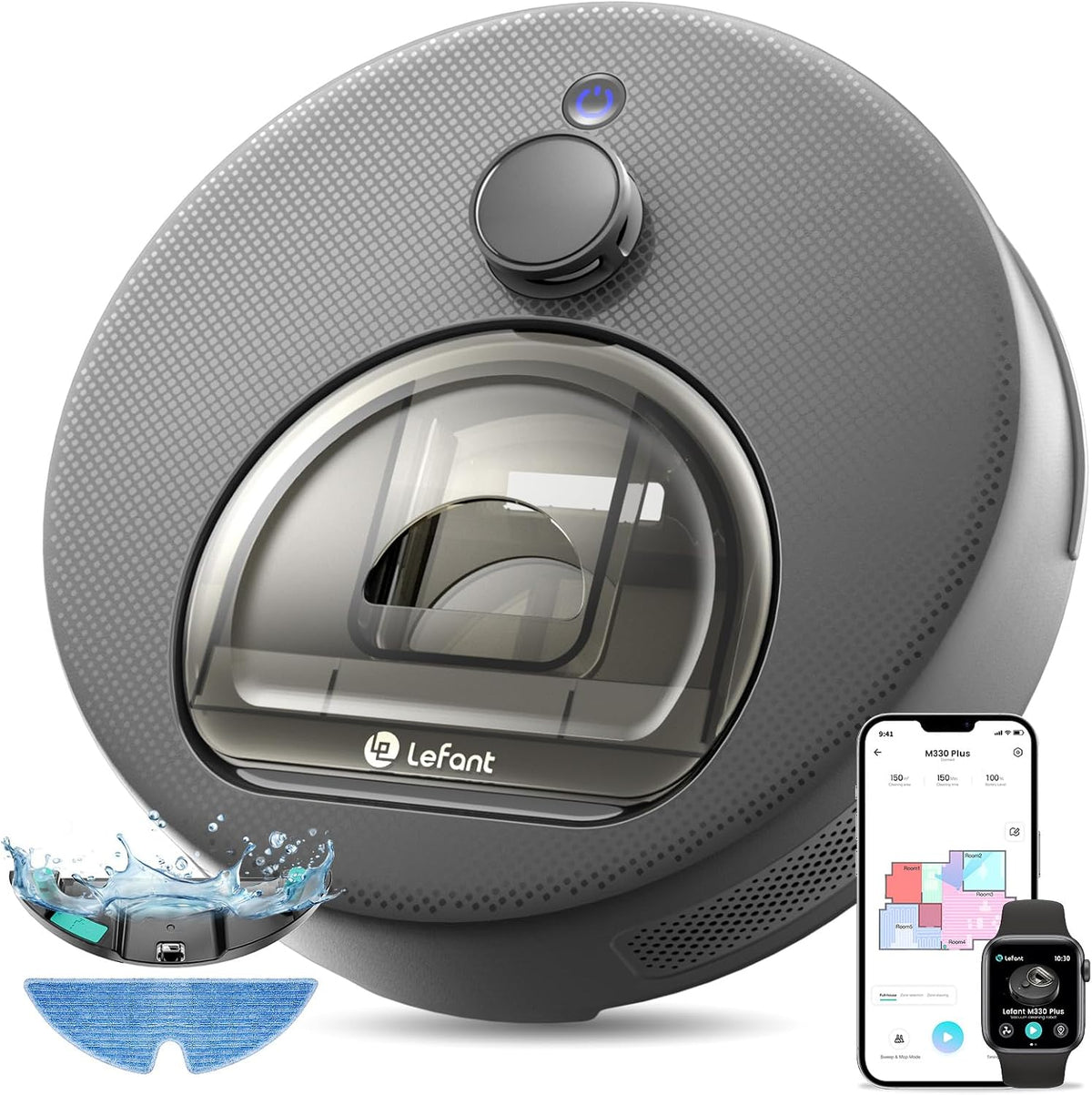 Lefant, Robot aspirapolvere, M330, Nero, Wi-Fi