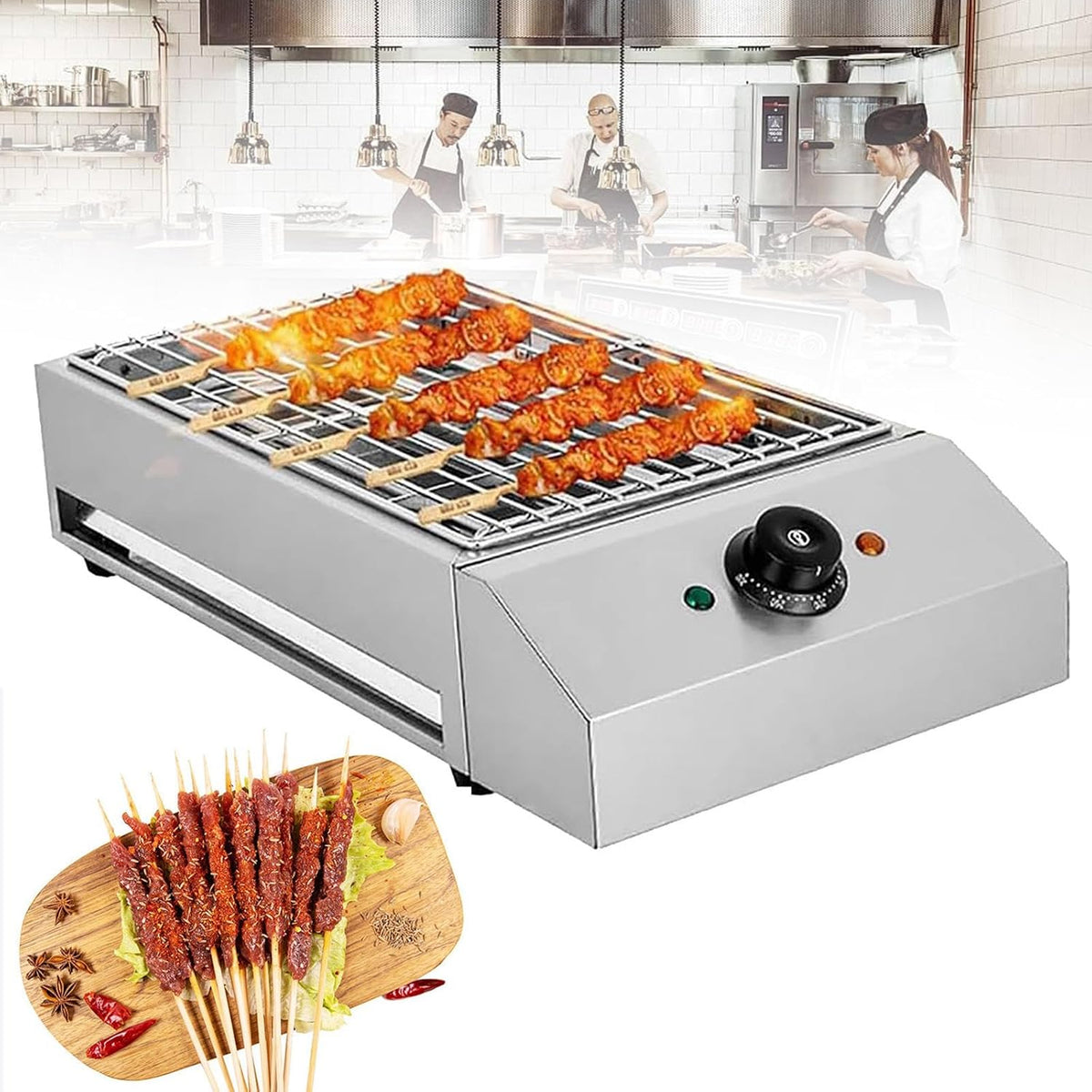 MTTXY, Barbecue elettrici, 1800 W, 50-300 °C, 54x28x13,5 cm, Argento, acciaio inox