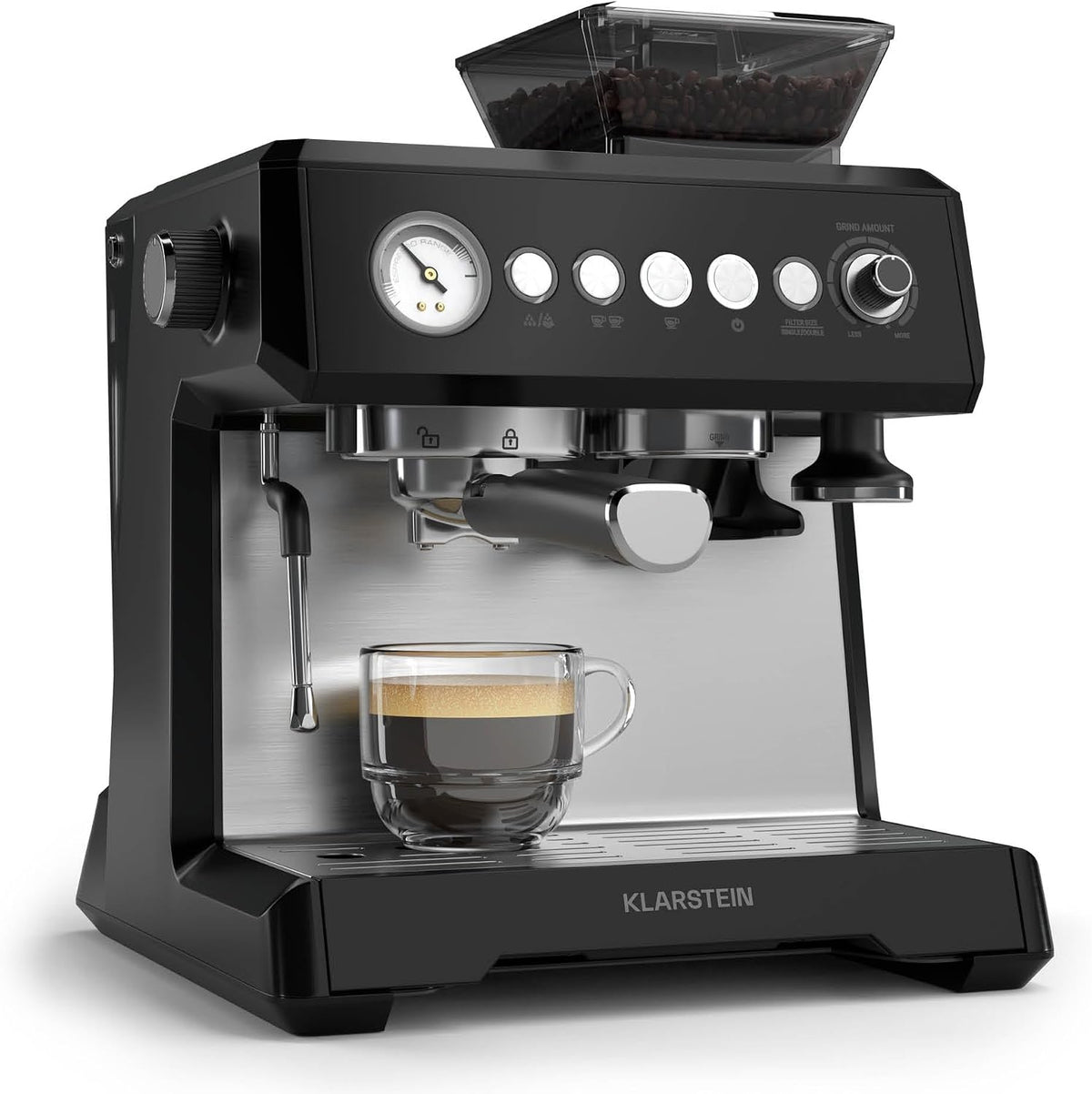 Macchina da caffè, KLARSTEIN, 20 Bar, 1350 W, 2,3 L, Nero, acciaio inox, vano contenitore