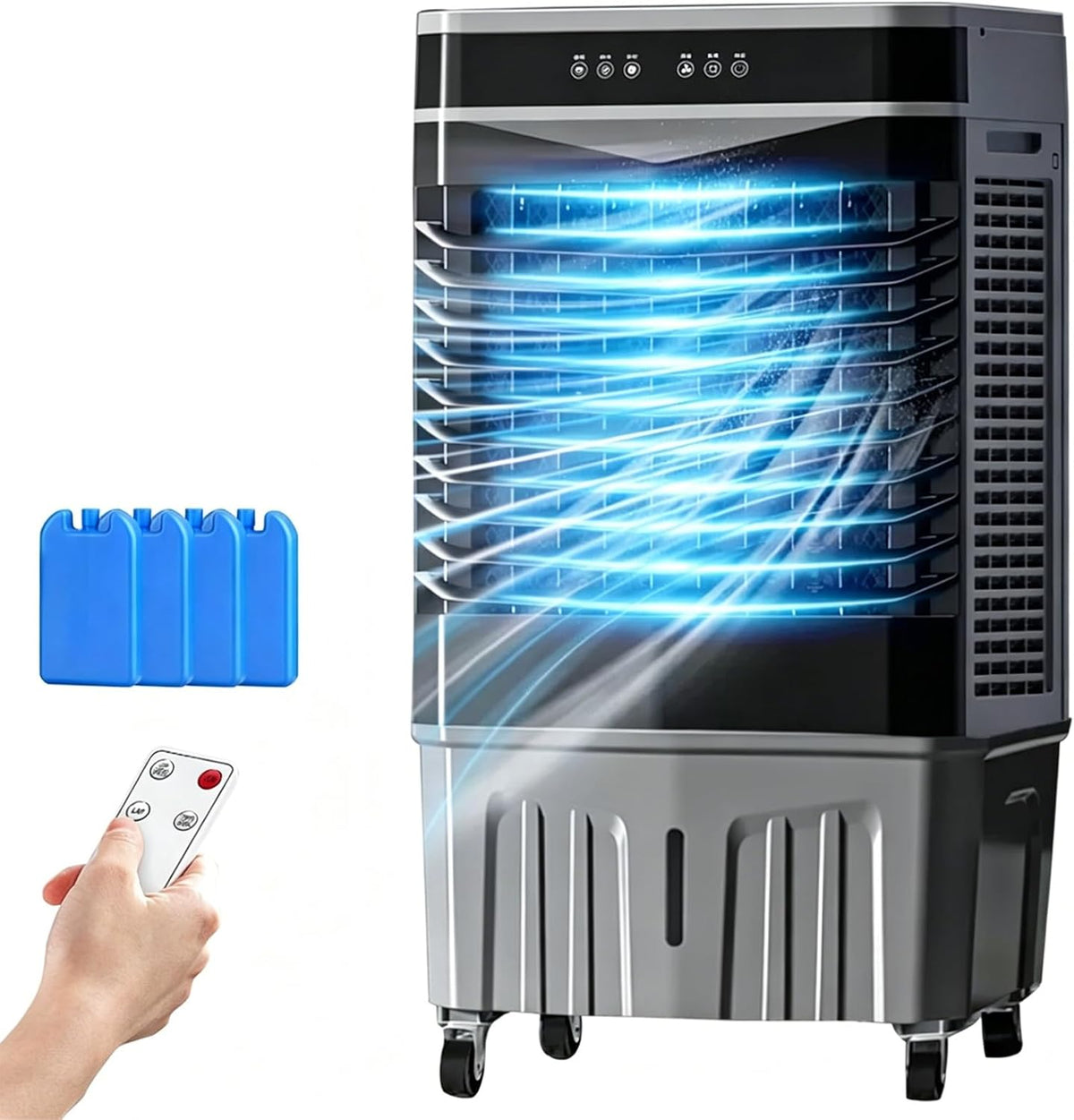WANGJIANPENGPL, Raffrescatore evaporativo, 60 L, 48 x 35 x 100 cm, 150 W, Bianco, telecomando, timer
