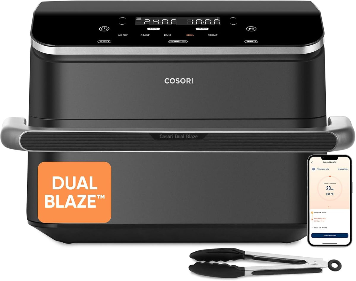Cosori, Friggitrice ad aria, 10 Litri, 2800 W, 240°C, Nero, Wi-Fi, Airfryer, 7 funzioni