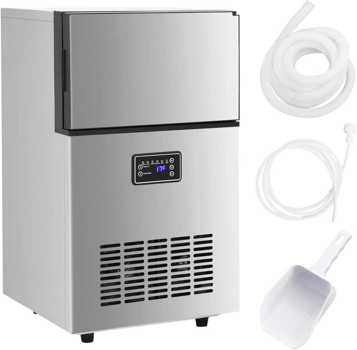 Macchina per cubetti di ghiaccio, HEYBB, 45 kg, 35,5 x 34,5 x 63 cm, 240 V, Argento, acciaio inox