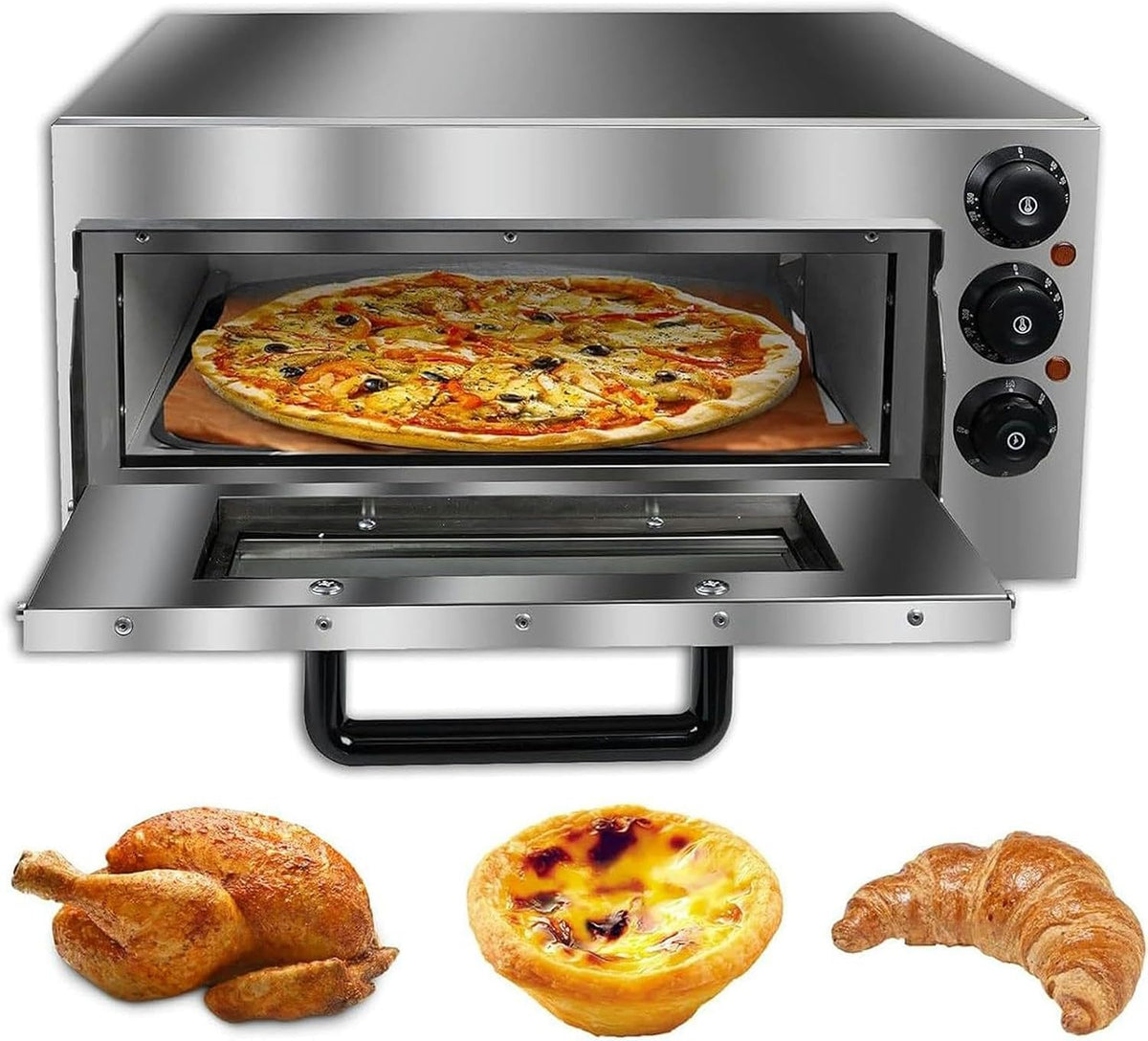 XSDAJSD, Forno per pizza, 2000 W, 27 cm, 14 cm, Argento, acciaio inox