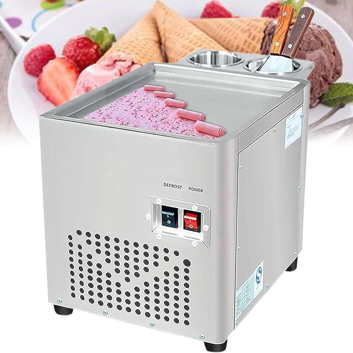 ZXSYYDS, Gelatiera, 220 W, 33 cm, Argento, acciaio inox