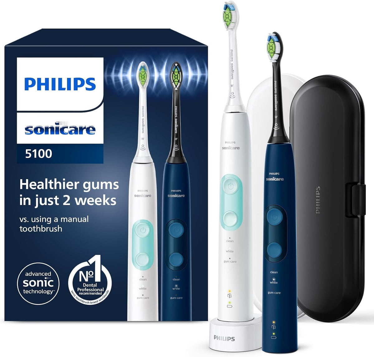 PHILIPS, Spazzolini a tecnologia sonica, HX6851/34, Bianco/Blu, timer