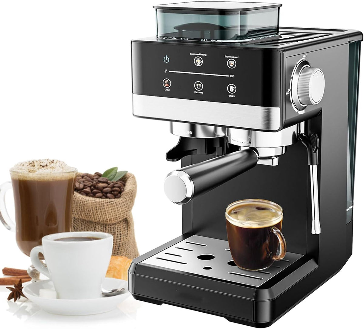 Macchina da caffè, ZyKnaurral, 20 Bar, 1,5 litri, 1050 W, Nero/Argento, acciaio inox