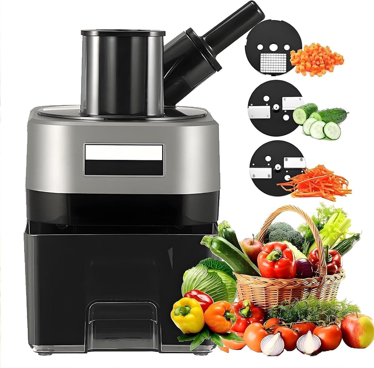 lealovengzh, Robot da cucina compatto, 100 w, 20,5 x 25,7 x 35 cm, 9 mm, Nero, acciaio inox, vano contenitore, protezione dal surriscaldamento, 3 in 1