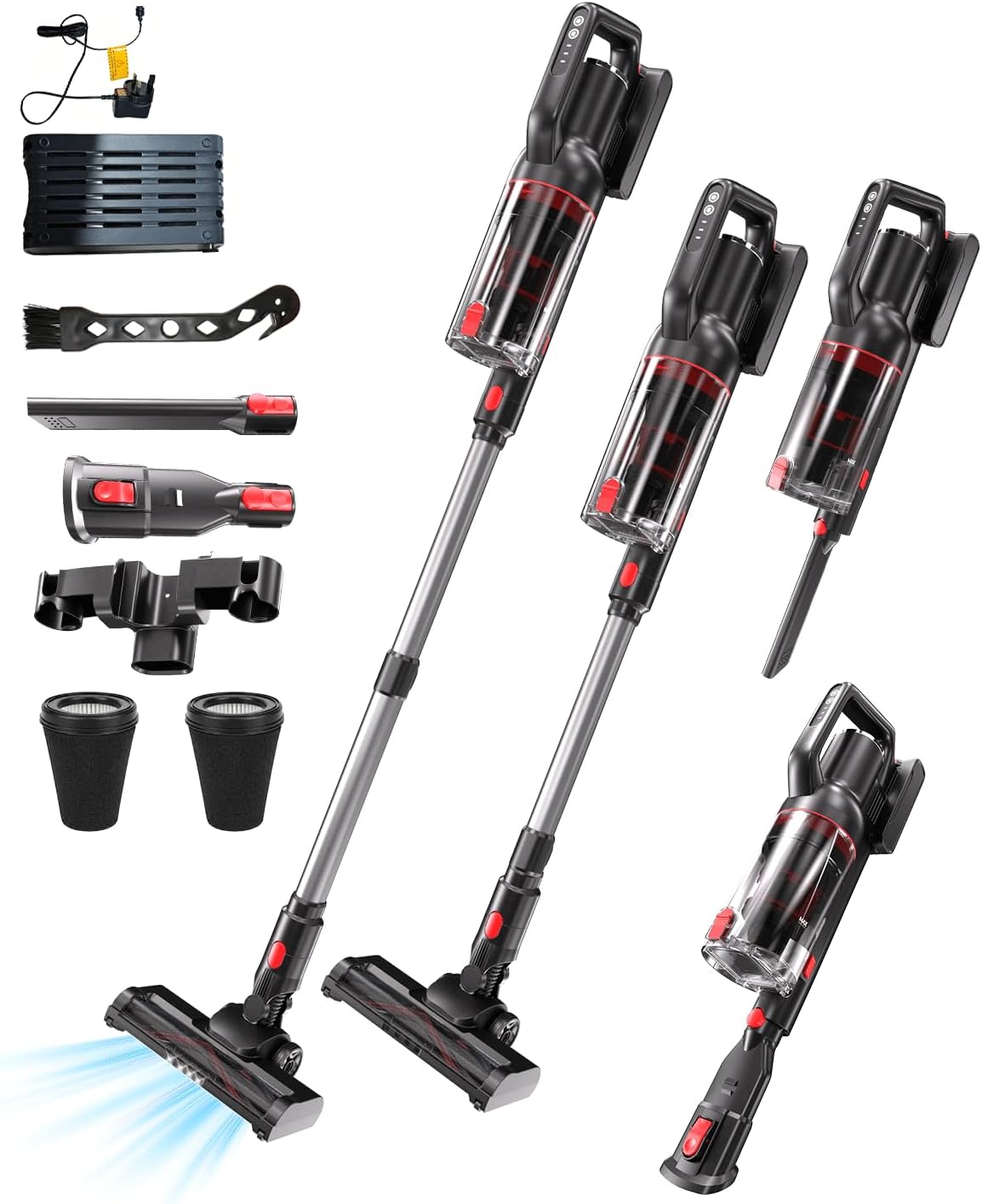 ASKGIFT, Aspirapolvere, Nero, vano contenitore, illuminazione LED, funzionamento senza fili