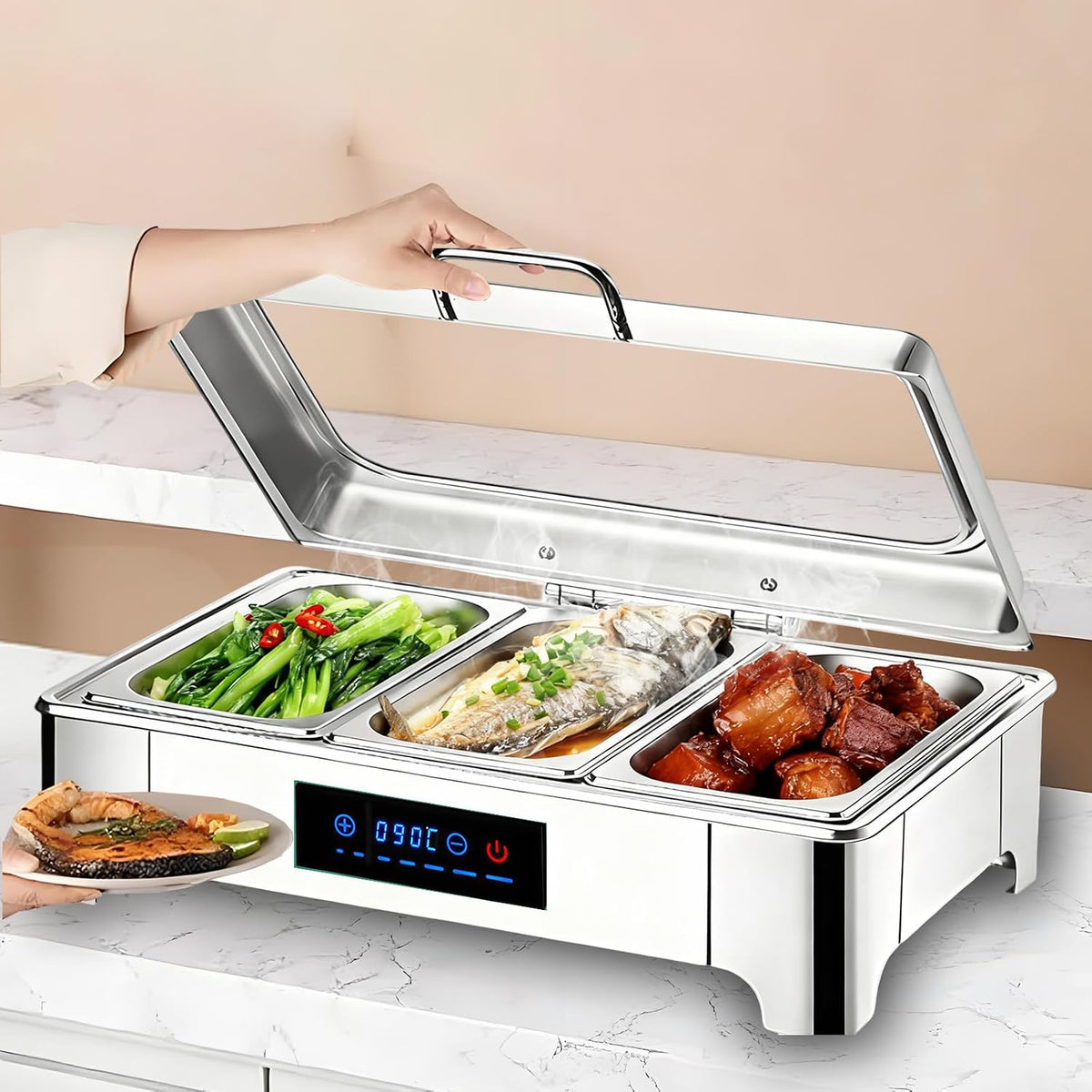 BOVDC, Vassoi scaldavivande, 9 L, 400 W, Nero, acciaio inox