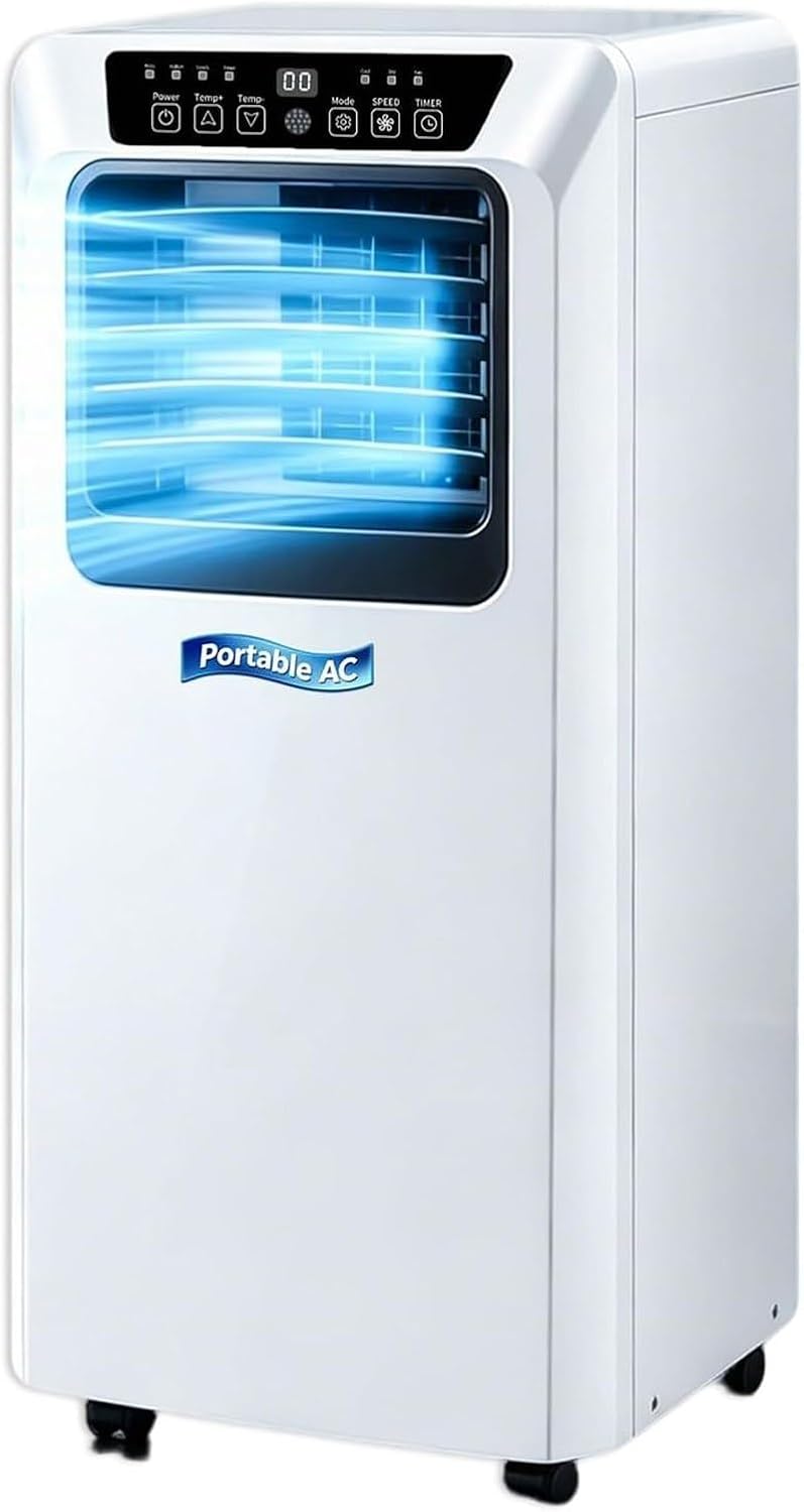 Wuufake, Condizionatore portatile, 5000/7000BTU, 7000 BTU, 20 m, 16°C, Bianco, illuminazione LED, telecomando, timer, 3 in 1