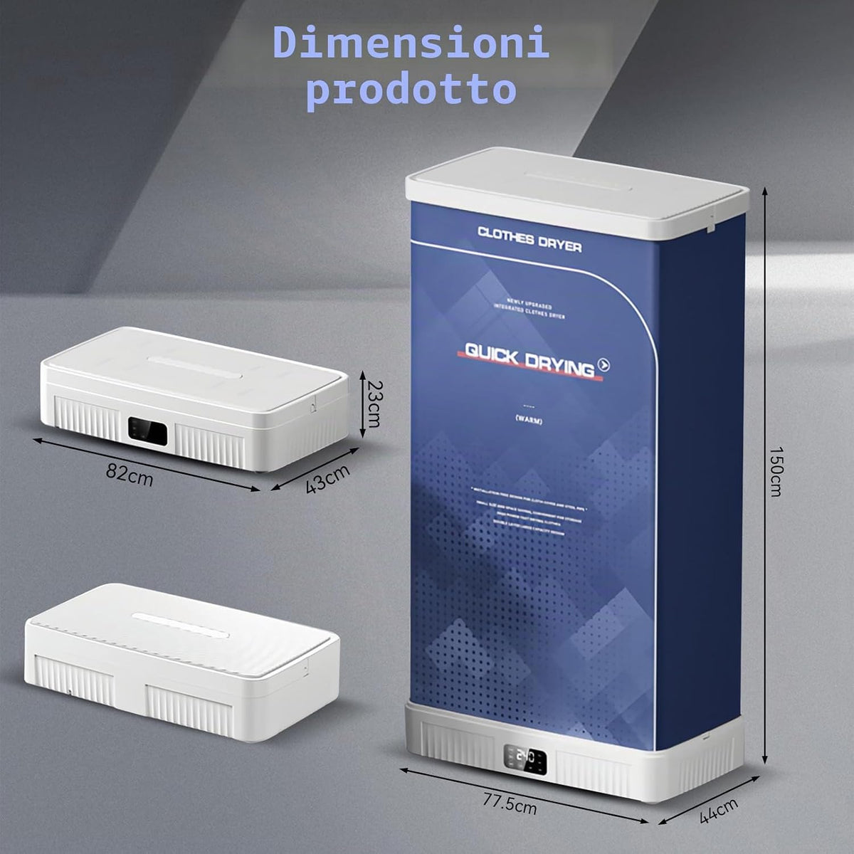Roadtime, Asciugatrice, 1300 W, 77,5 x 44 x 18,5 cm, 150 cm, Bianco, struttura pieghevole, timer