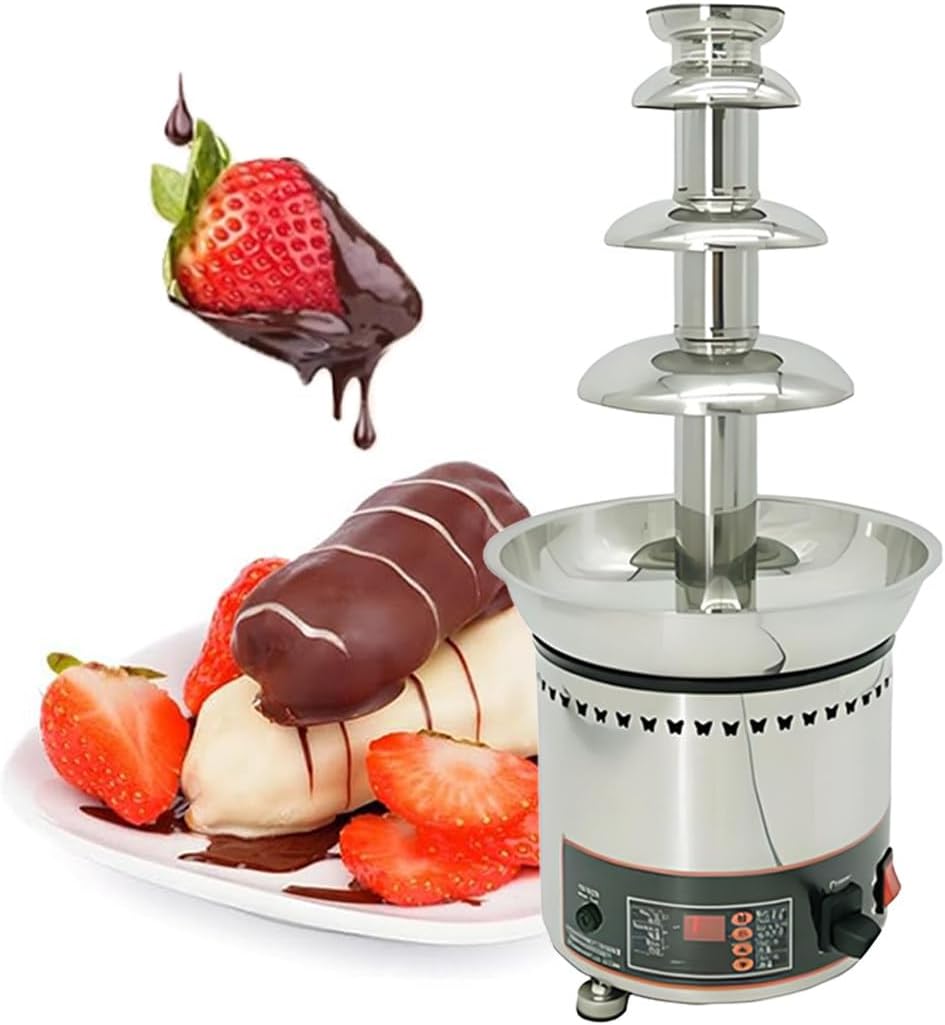 QianCruxtacy, Fontane di cioccolata, 8 kg, 28×58 cm, 300 W, Argento, acciaio inox