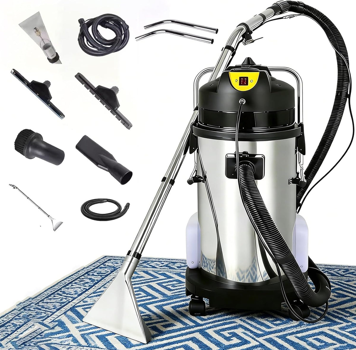 Naturalpowev, Aspirapolvere solidi e liquidi, 40 L, 1100 W, 11 m, Nero, acciaio inox