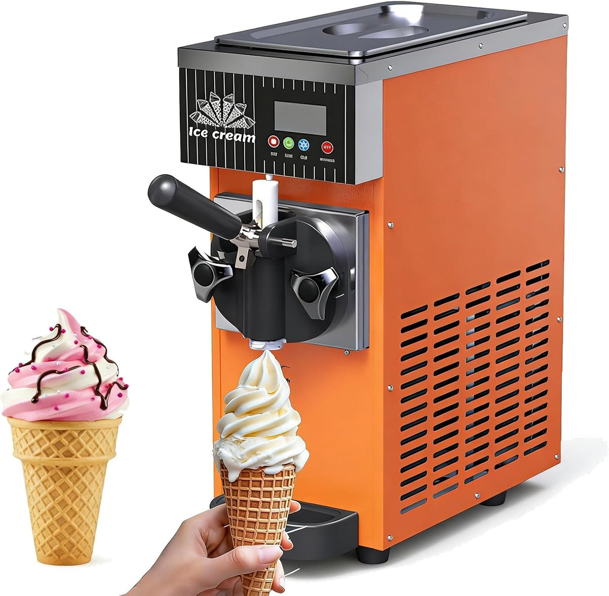 WHIPIN, Gelatiera, 450 W, 2,5 L, 20 × 40 × 51 cm, Arancione, acciaio inox, illuminazione LED
