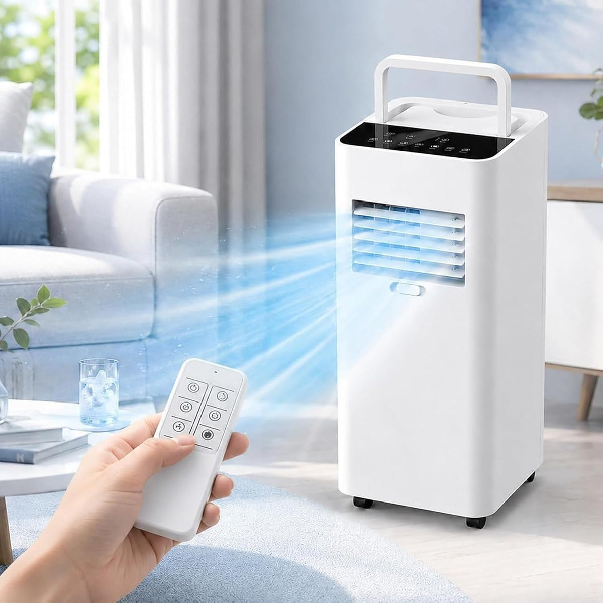 Condizionatore portatile, ZHIQXUE, 5000 BTU, 30 dB, 16°C, Bianco, telecomando