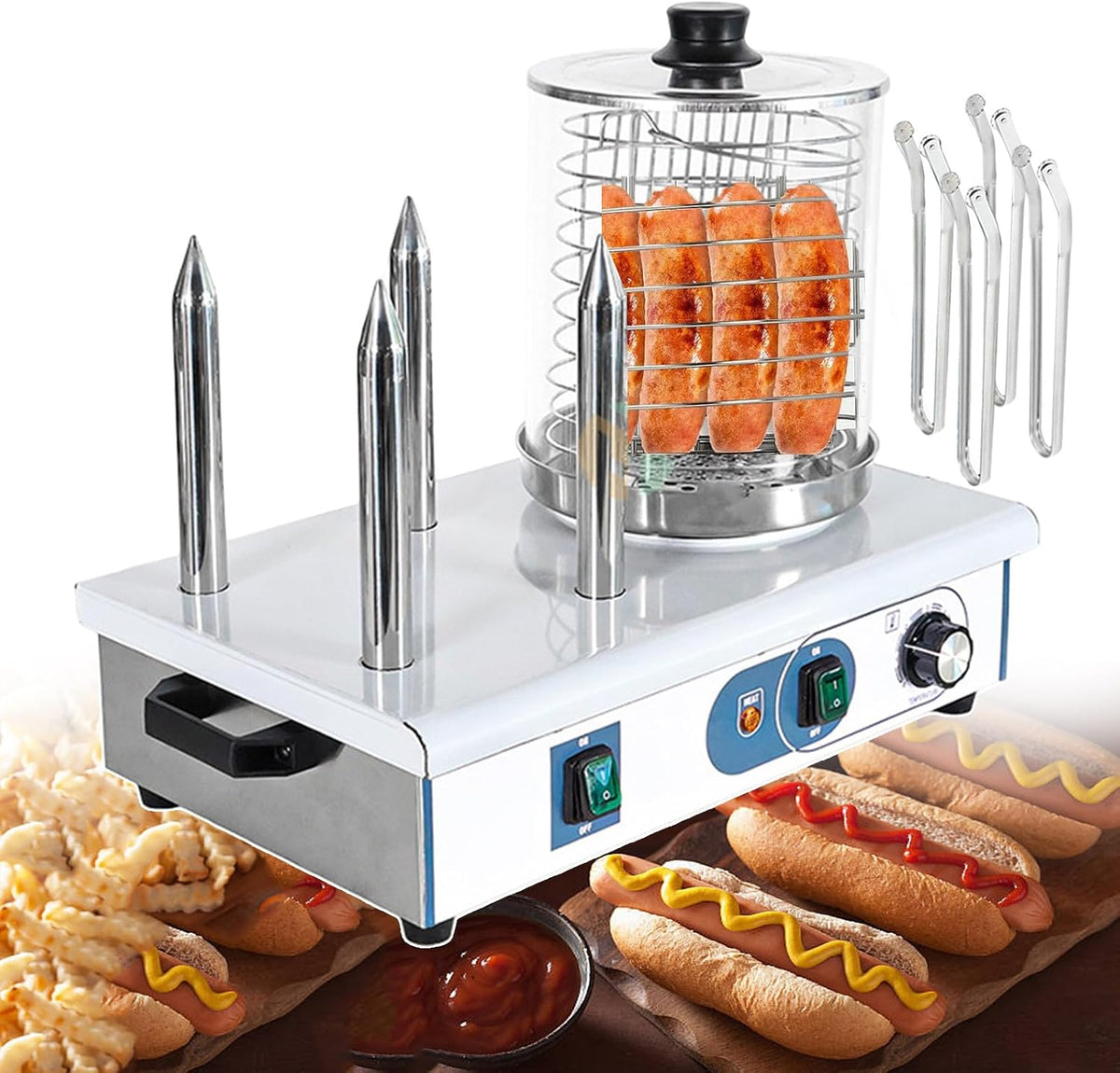 HTTGDGDH, Macchine per Hot Dog, 550 W, 440 mm, 7,3 kg, Argento, acciaio inox