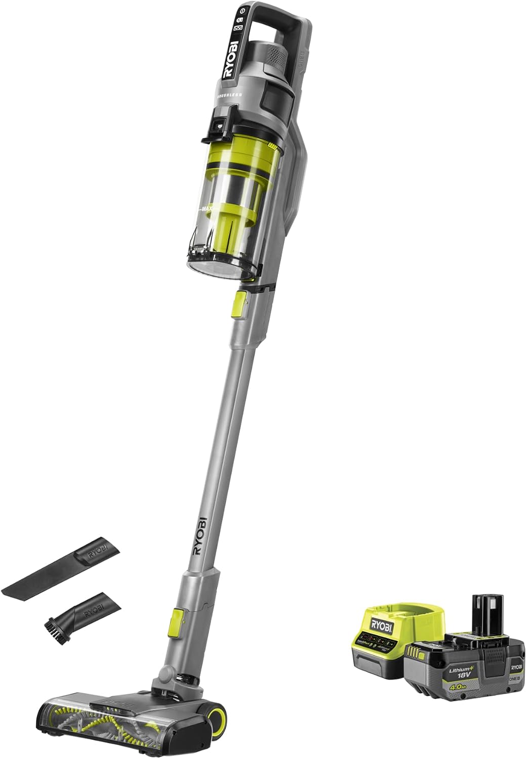 RYOBI, Aspirapolvere, RSVS18BL-1C40G, 18 V, 26,5 cm, 4.0 Ah, Nero, illuminazione LED, funzionamento senza fili