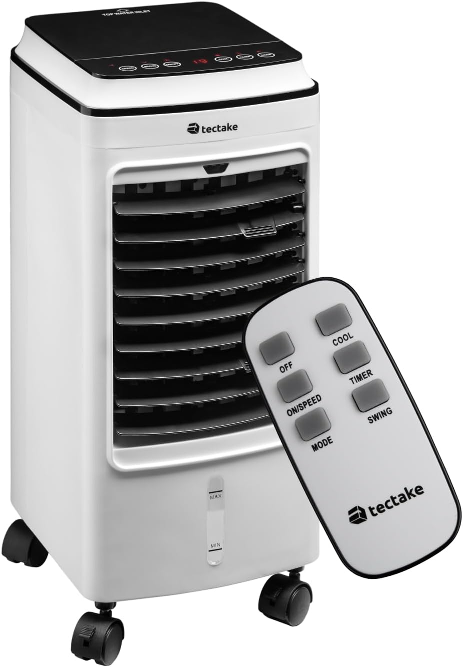 tectake, Condizionatore portatile, 23,5 x 26,5 x 60 cm, 4 l, 75 W, Bianco, telecomando