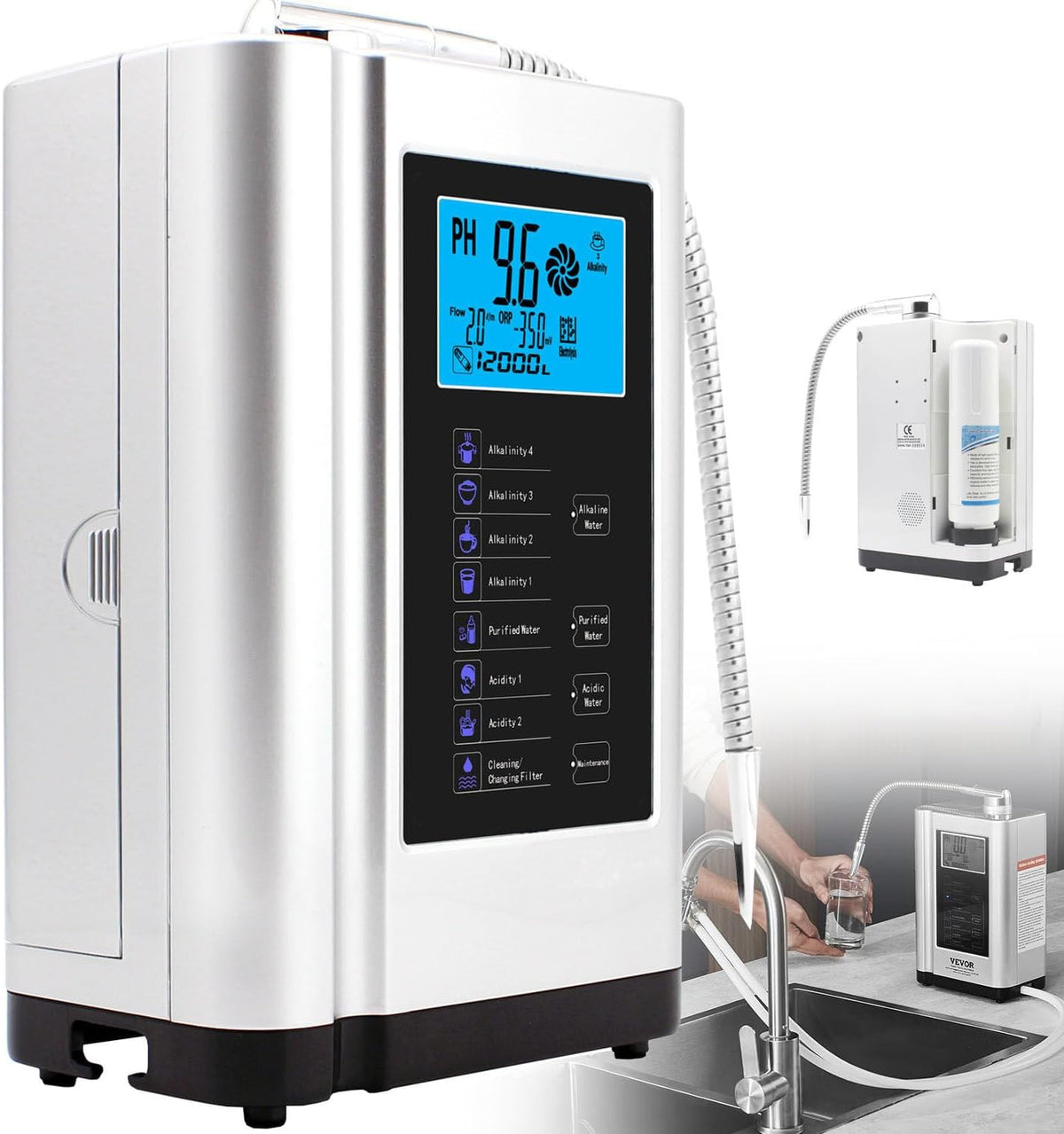 Caraffe Filtranti, PH3.5-10.5, GEJLELDS, 3,8 Pollici, 8000 Litri, Bianco