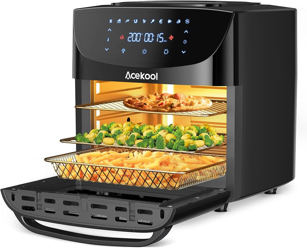 GarveeHome, Forno elettrico, 18 L, 1800 W, 42,5x40x40 cm, Nero, acciaio inox, illuminazione LED, timer, Airfryer, spegnimento automatico